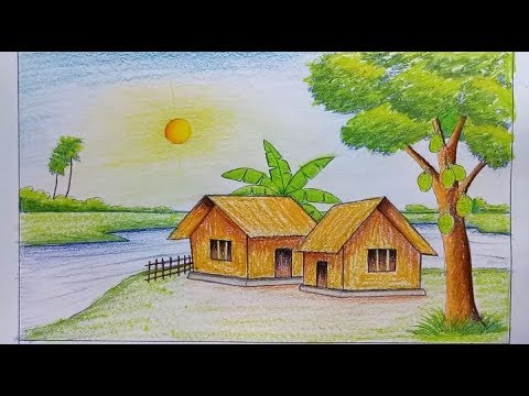 رسم منظر طبيعي - اسهل طريقه لرسم منظر طبيعى 4636 2